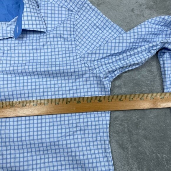 Duchamp London Slim Fit Button-Up Shirt 16/L Blue Checkered Long Sleeve a0828 - Picture 4 of 7